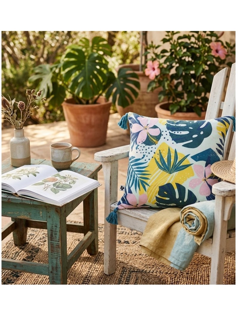 Coussin avec pompons Jasmin Bleu - Kiabi