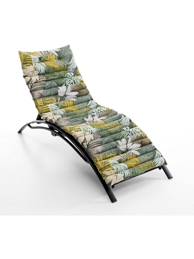 Coussin De Transat 60x180 Cm - Motif Feuillage Akita Vert Et Blanc - Tissu Coton/polyester, épaisseur 4cm - Pour Jardin, Terrasse, Balcon