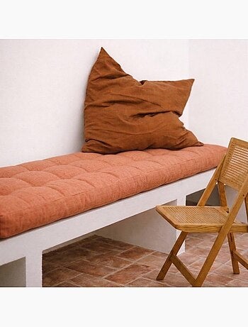 Coussin banc effet lin déperlant & anti-uv terracotta 120x40cm