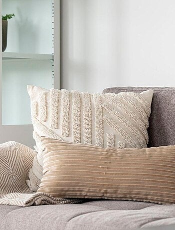 Coussin blanc strié géométrique 45 x 45 cm - House Nordic