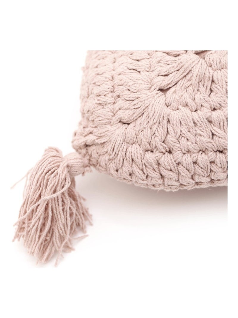 Coussin bohème coton crochet Plume Rose - Kiabi