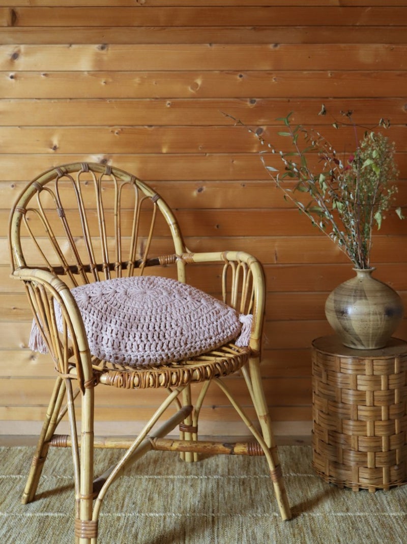 Coussin bohème coton crochet Plume Rose - Kiabi