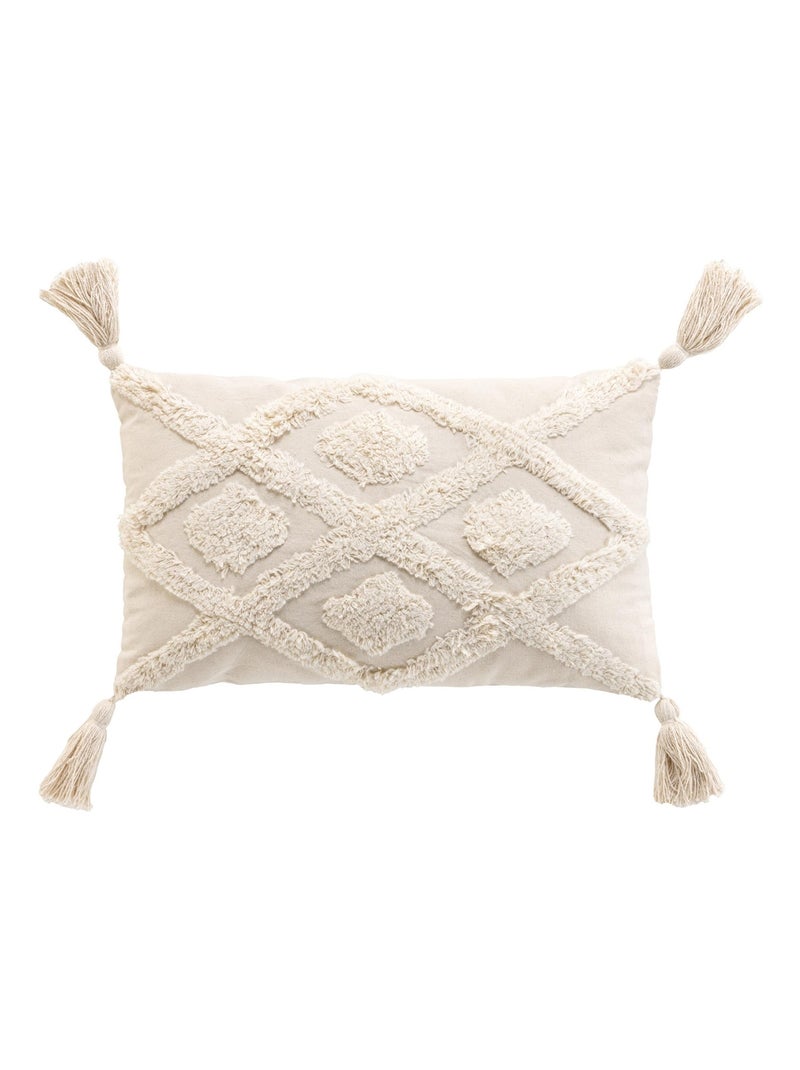 Coussin bohème tufté déhoussable Blanc cassé - Kiabi