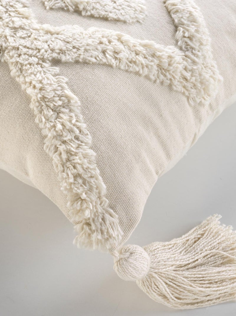 Coussin bohème tufté déhoussable Blanc cassé - Kiabi