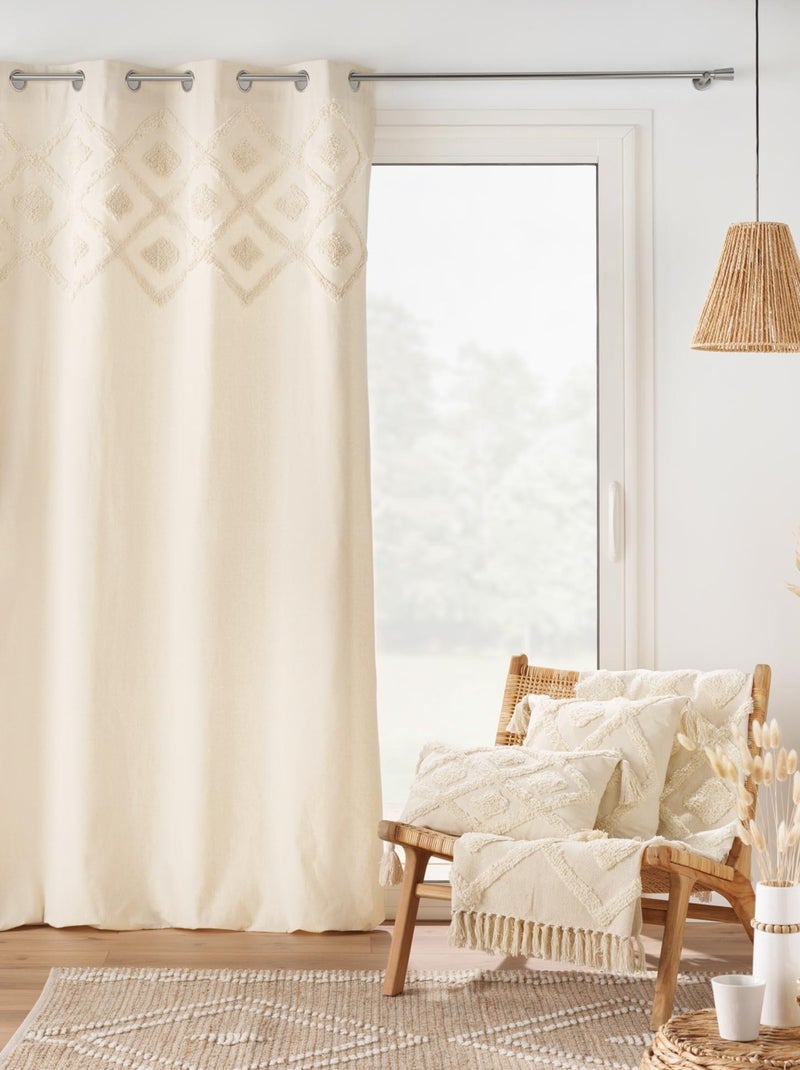 Coussin bohème tufté déhoussable Blanc cassé - Kiabi