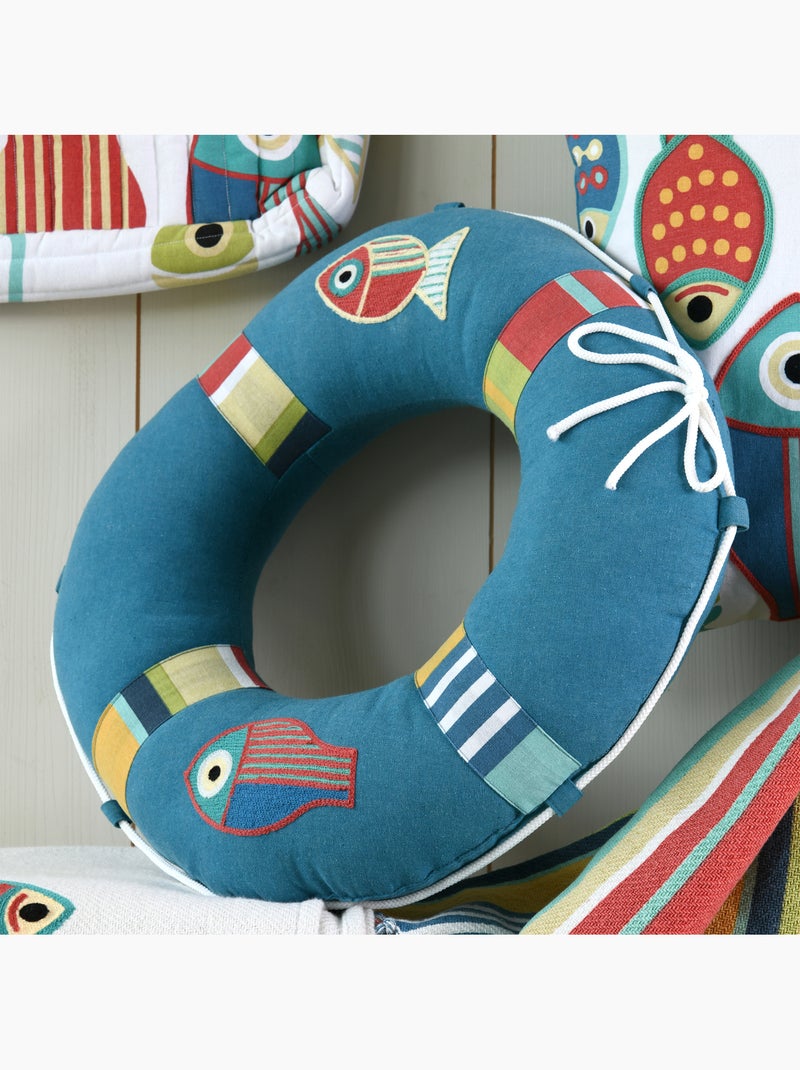 Coussin bouée polycoton Bleu - Kiabi