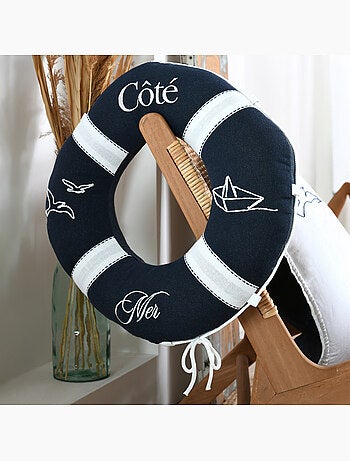 Coussin bouée polycoton décoratif esprit bord de mer
