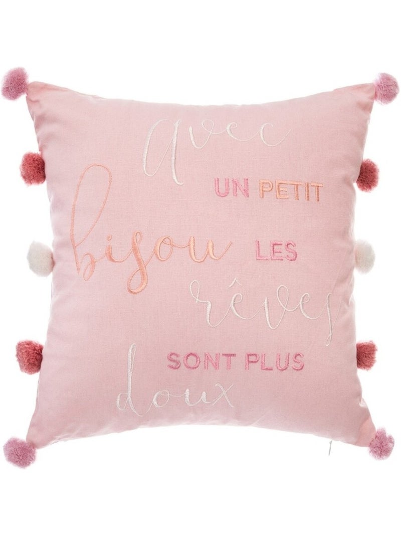 Coussin brodé 10 pompons rose Rose - Kiabi
