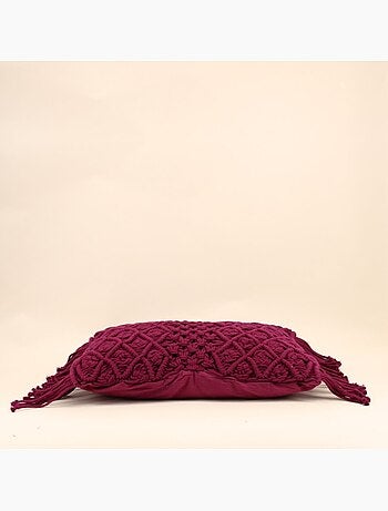 Coussin brodé avec franges rose 40x60cm