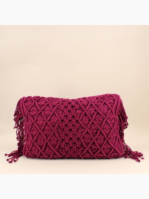 Coussin brodé avec franges rose 40x60cm - Kiabi