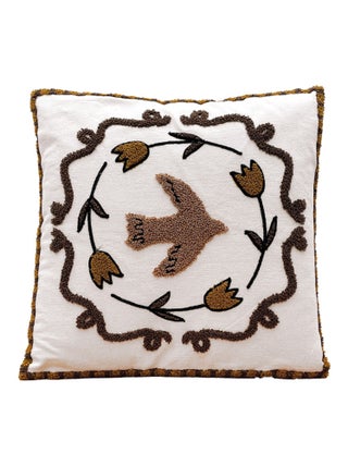 Coussin brodé colombe style bohème