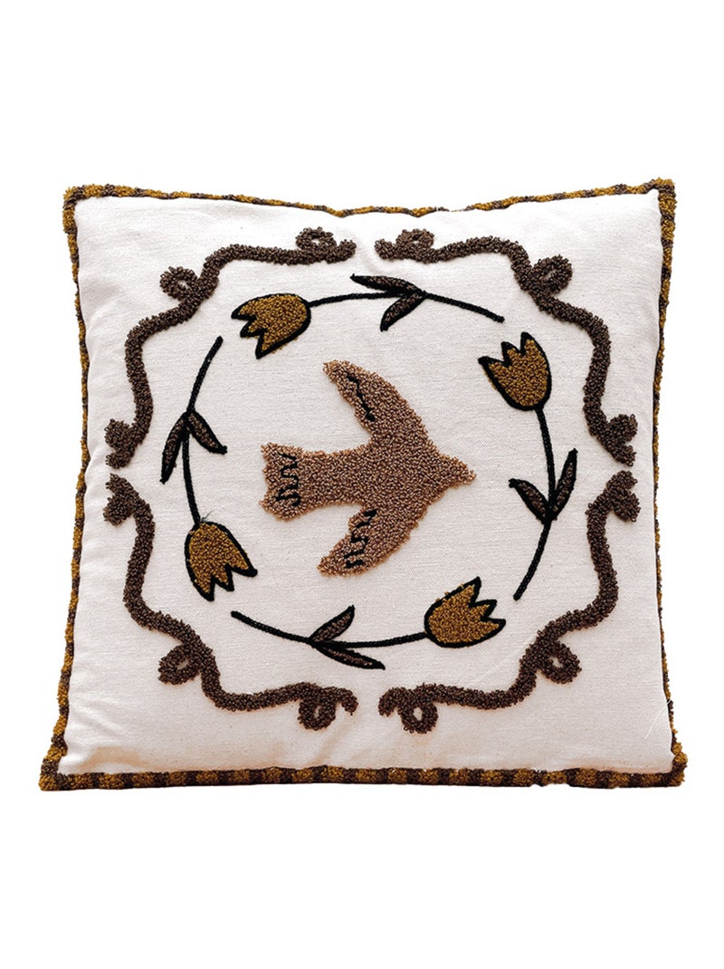 Coussin brodé colombe style bohème Beige sable - Kiabi