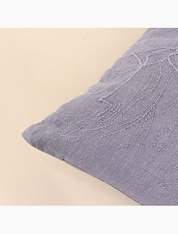 Coussin brodé feuillage avec lin gris 40x40cm