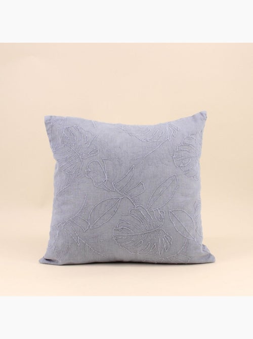 Coussin brodé feuillage avec lin gris 40x40cm - Kiabi Coussin brodé feuillage avec lin gris 40x40cm - Kiabi