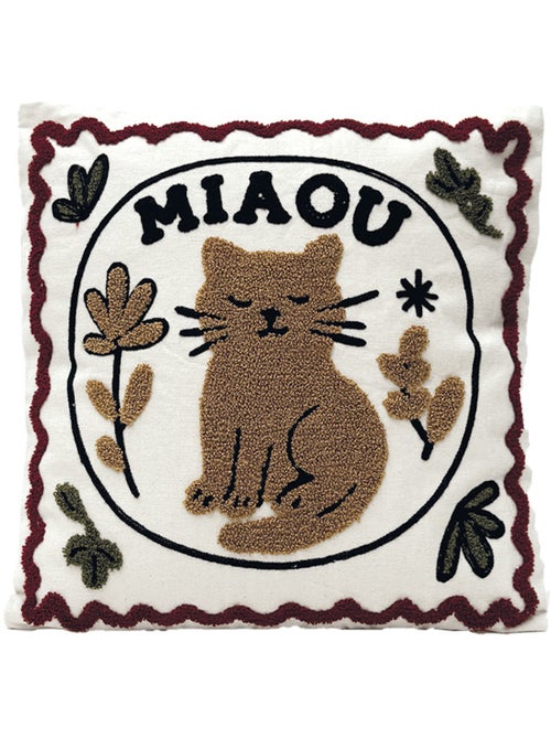 Coussin brodé motif chat décoratif - Kiabi
