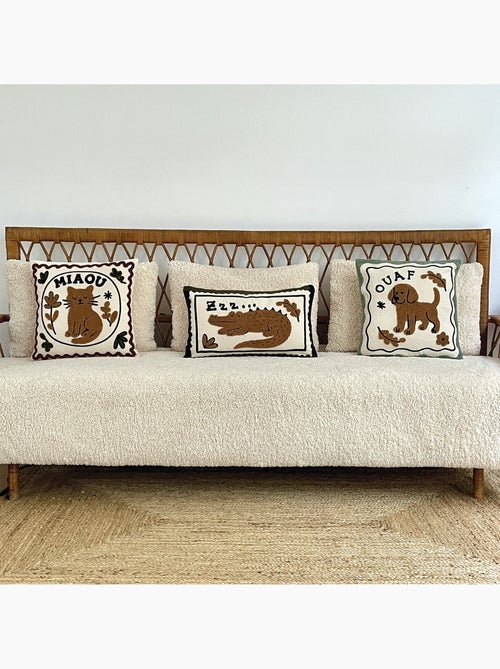 Coussin brodé motif chat décoratif - Kiabi