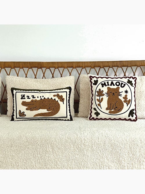 Coussin brodé motif chat décoratif - Kiabi