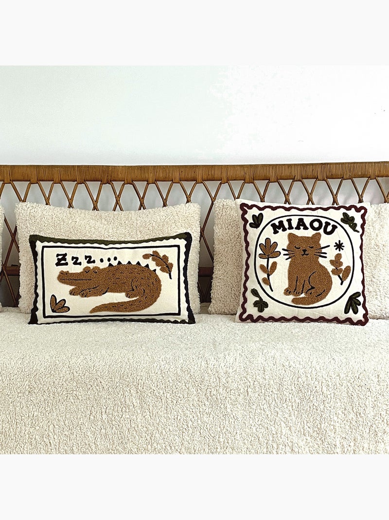Coussin brodé motif chat décoratif Marron foncé - Kiabi