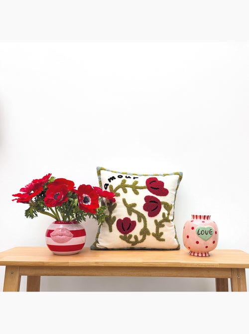 Coussin brodé motif coquelicot - Kiabi