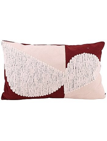 Coussin brodé motifs géométriques bordeaux, beige 30x50cm