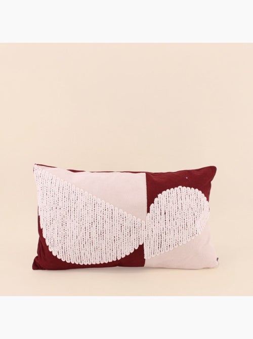Coussin brodé motifs géométriques bordeaux, beige 30x50cm - Kiabi