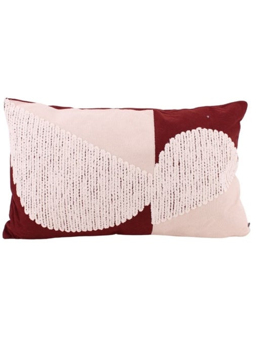 Coussin brodé motifs géométriques bordeaux, beige 30x50cm - Kiabi