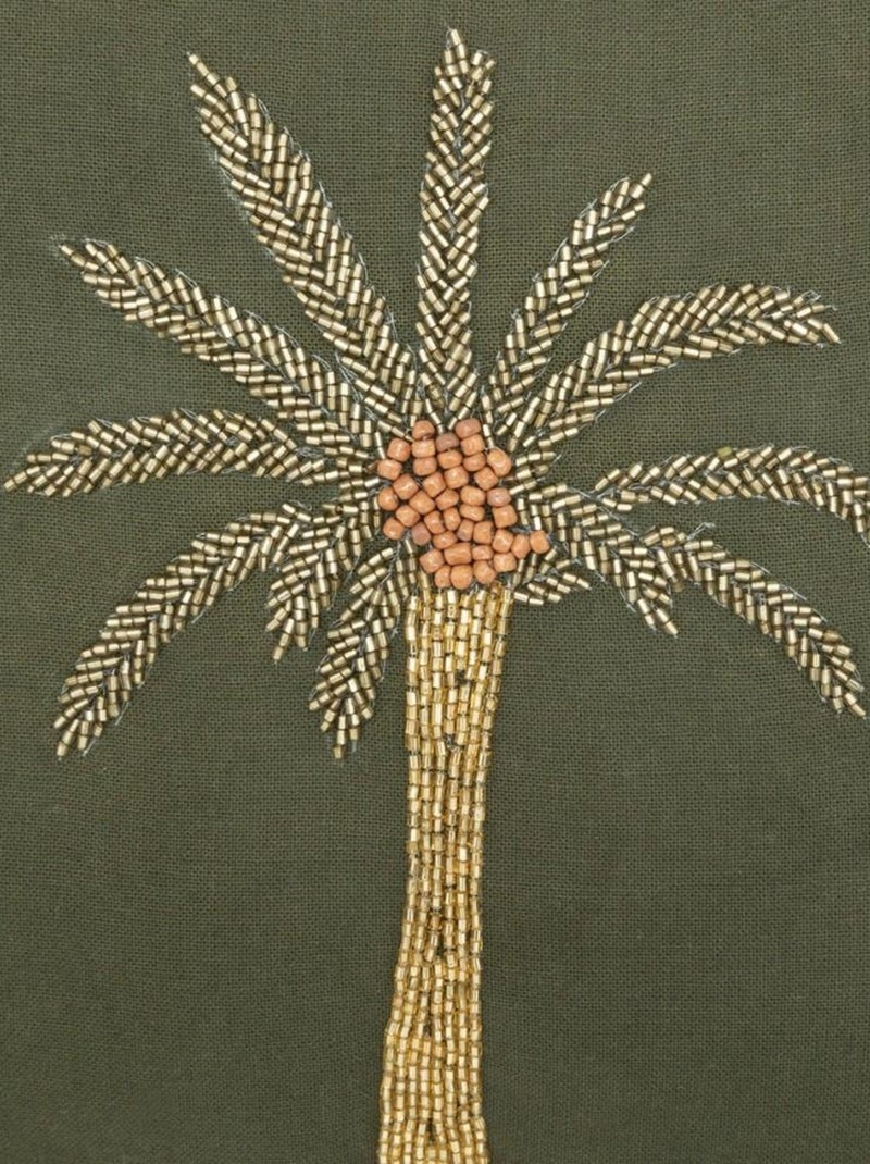 Coussin brodé perles Tropical boudoir 30x30 cm Kaki - Kiabi
