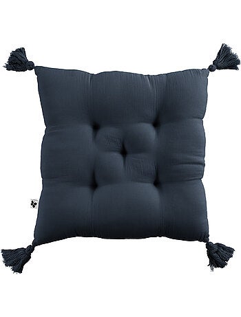 Coussin capitonné - Gaze de coton - + Pompons - Gaïa