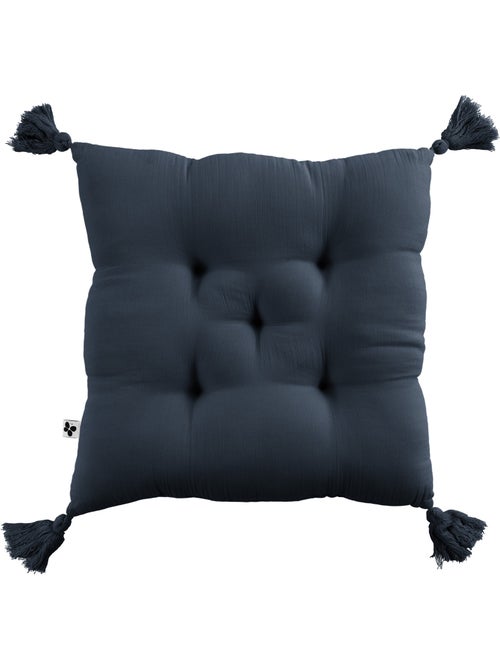 Coussin capitonné - Gaze de coton - + Pompons - Gaïa - Kiabi