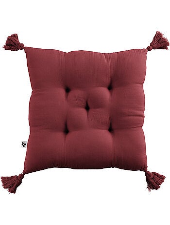 Coussin capitonné - Gaze de coton - + Pompons - Gaïa