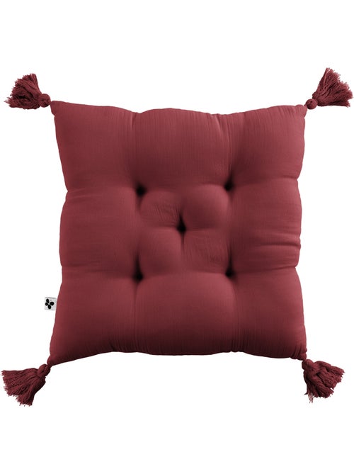 Coussin capitonné - Gaze de coton - + Pompons - Gaïa - Kiabi
