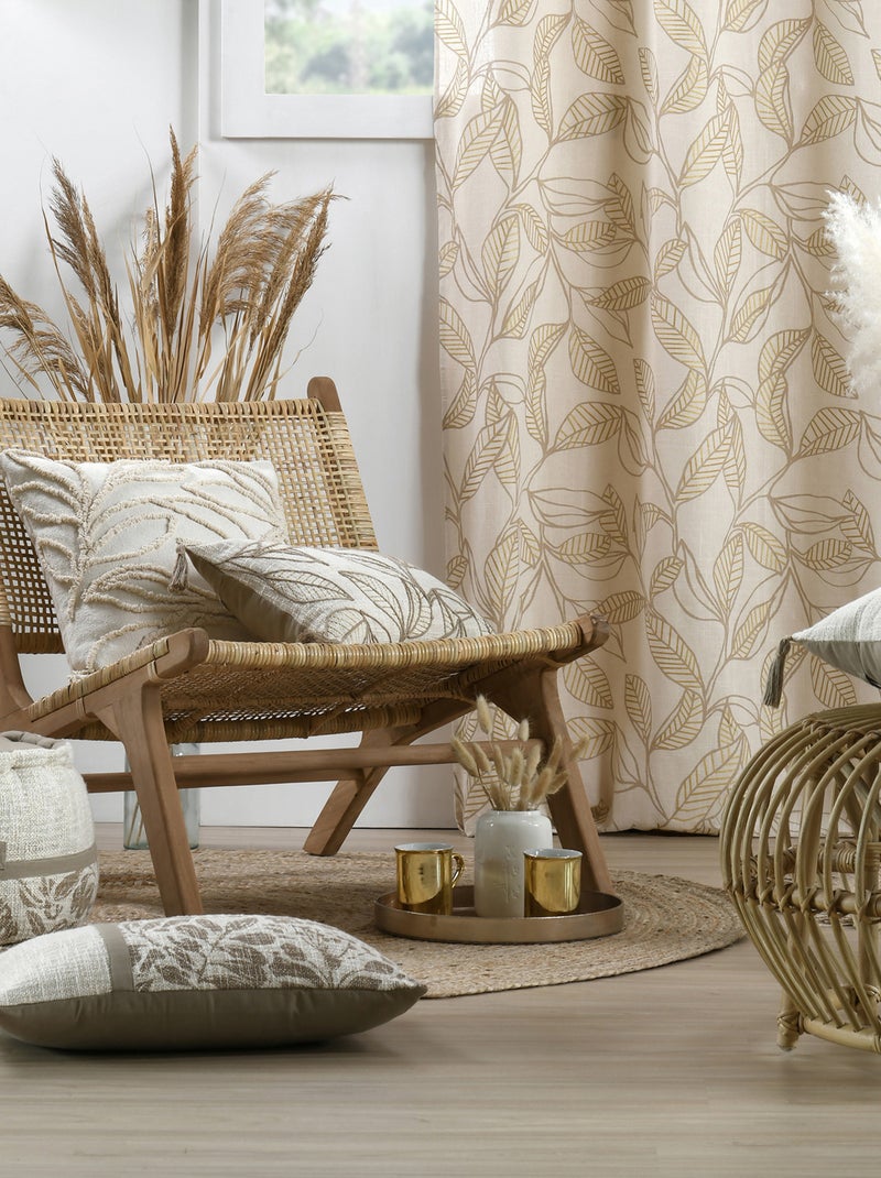 Coussin carré  - Effet matière brodé de feuilles Beige coquille - Kiabi