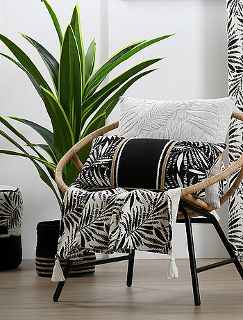 Coussin carré - Effet velours avec motif en relief tropical