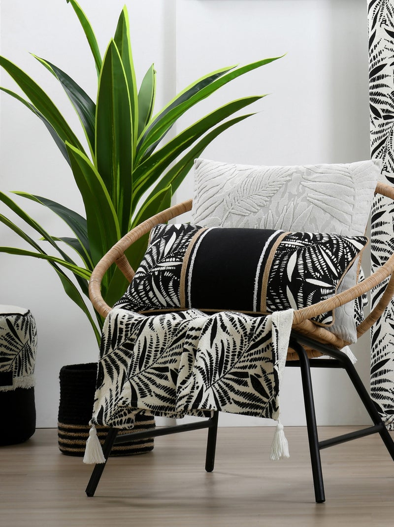 Coussin carré  - Effet velours avec motif en relief tropical Ecru - Kiabi