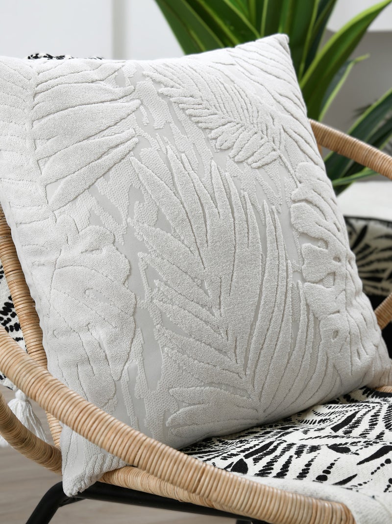 Coussin carré  - Effet velours avec motif en relief tropical Ecru - Kiabi