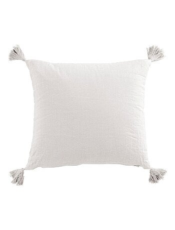 Coussin carré 40x40 cm Gaze de coton avec pompons