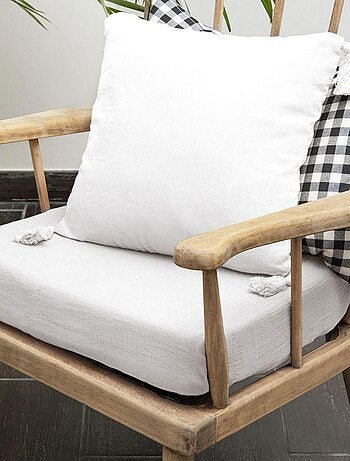 Coussin carré 40x40 cm Gaze de coton avec pompons