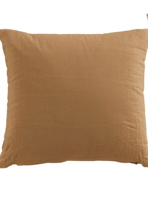 Coussin carré 40x40 cm Gaze de coton avec pompons - Kiabi