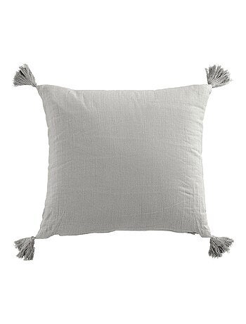 Coussin carré 40x40 cm Gaze de coton avec pompons