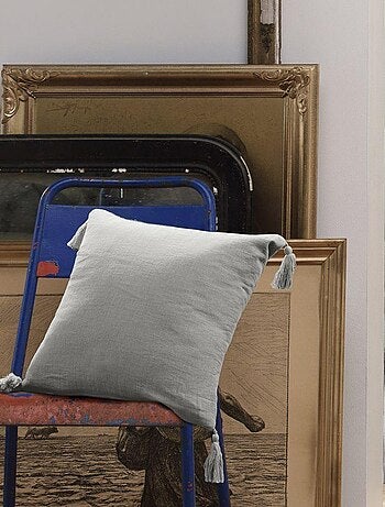 Coussin carré 40x40 cm Gaze de coton avec pompons