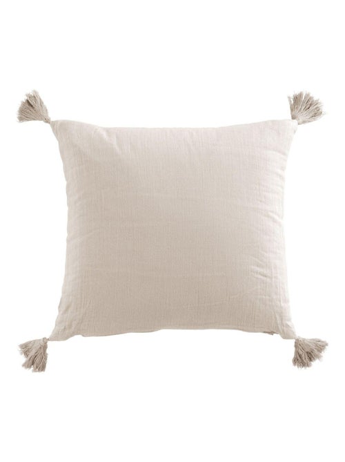 Coussin carré 40x40 cm Gaze de coton avec pompons - Kiabi