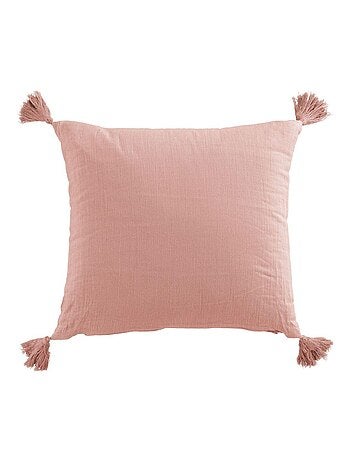 Coussin carré 40x40 cm Gaze de coton avec pompons