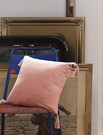 Coussin carré 40x40 cm Gaze de coton avec pompons