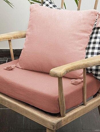 Coussin carré 40x40 cm Gaze de coton avec pompons