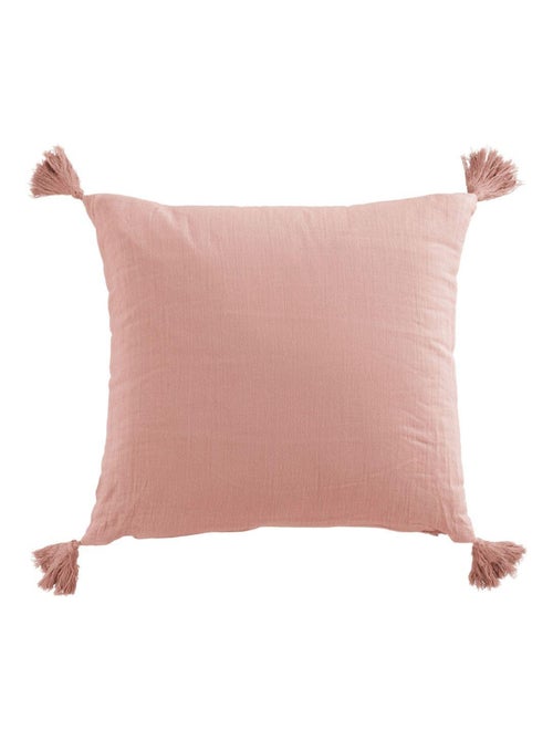 Coussin carré 40x40 cm Gaze de coton avec pompons - Kiabi