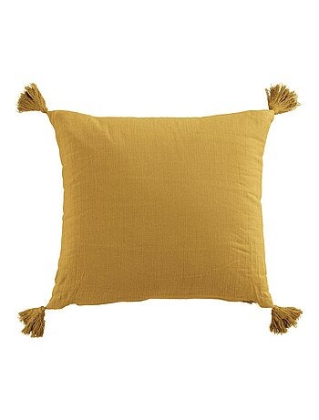 Coussin carré 40x40 cm Gaze de coton avec pompons