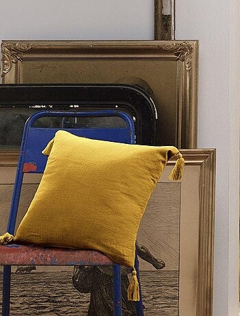 Coussin carré 40x40 cm Gaze de coton avec pompons