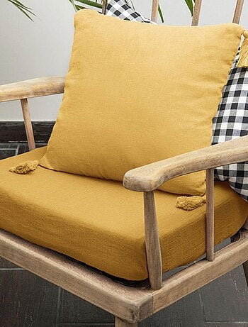 Coussin carré 40x40 cm Gaze de coton avec pompons