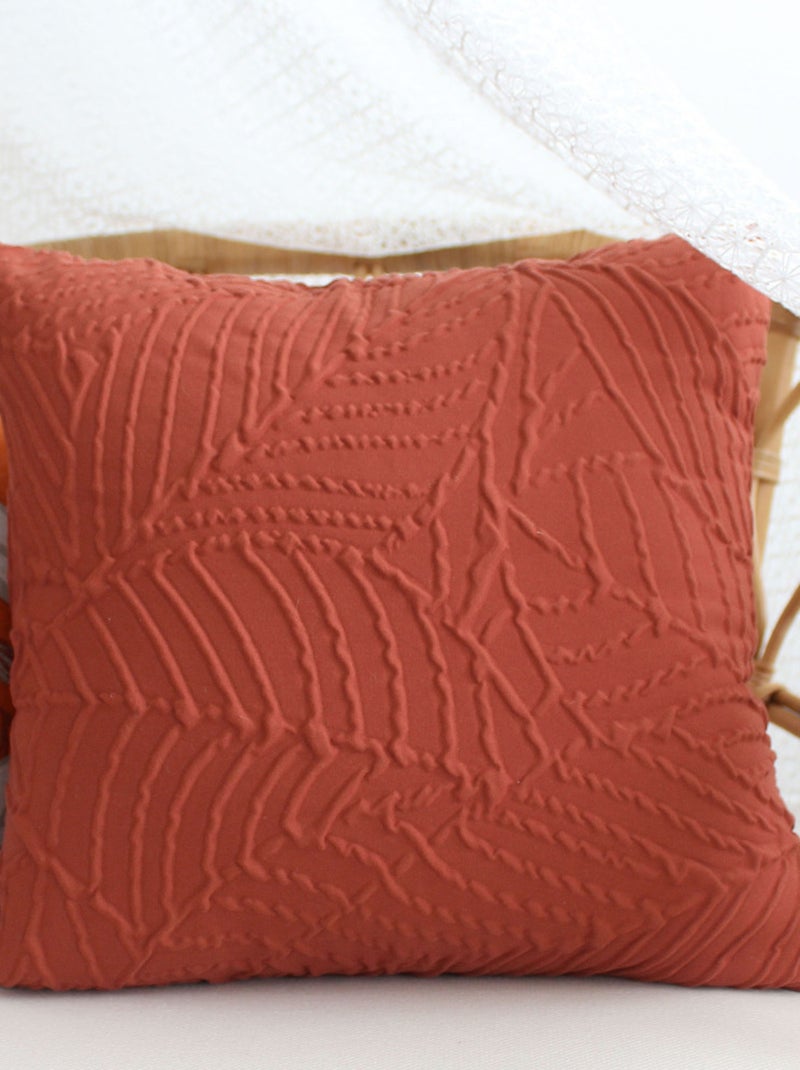 Coussin carré feuillage aspect gaufré Rouge cerise - Kiabi