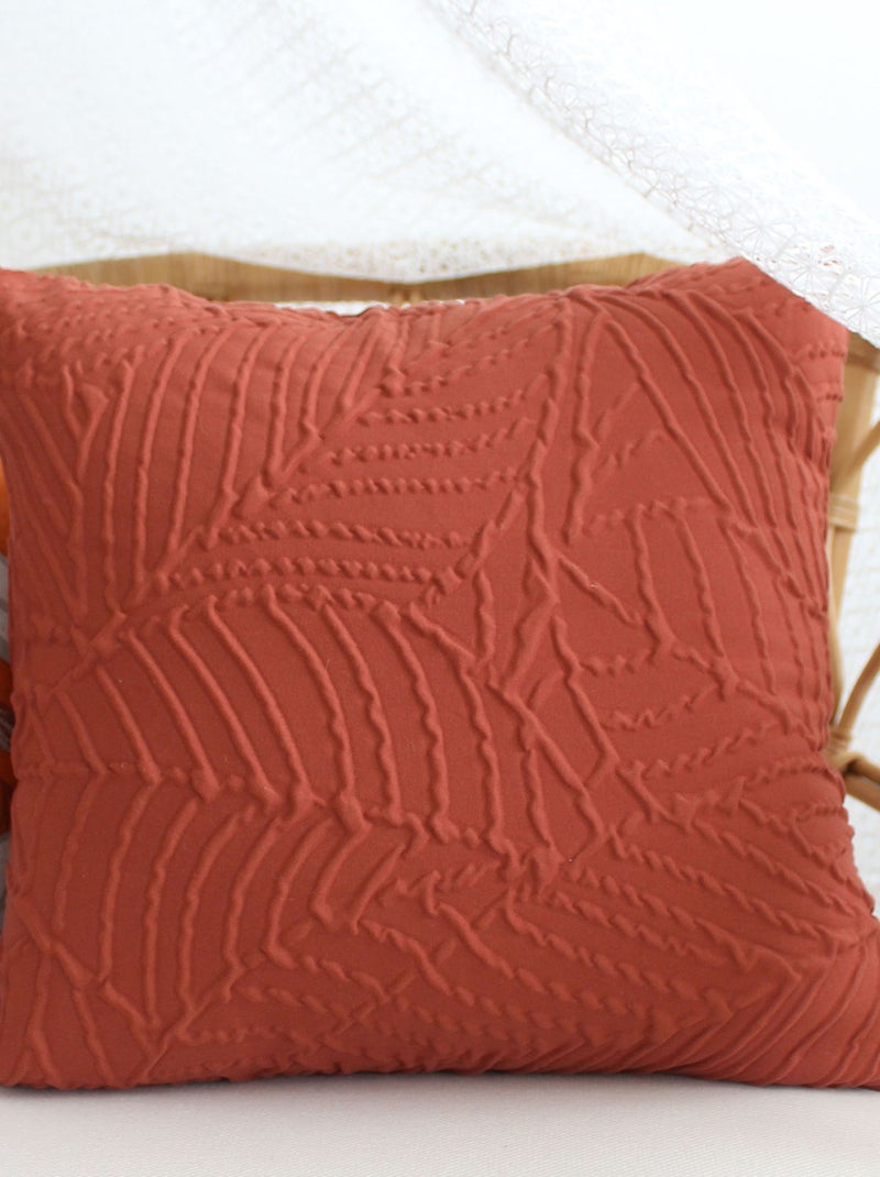 Coussin carré feuillage aspect gaufré Rouge cerise - Kiabi